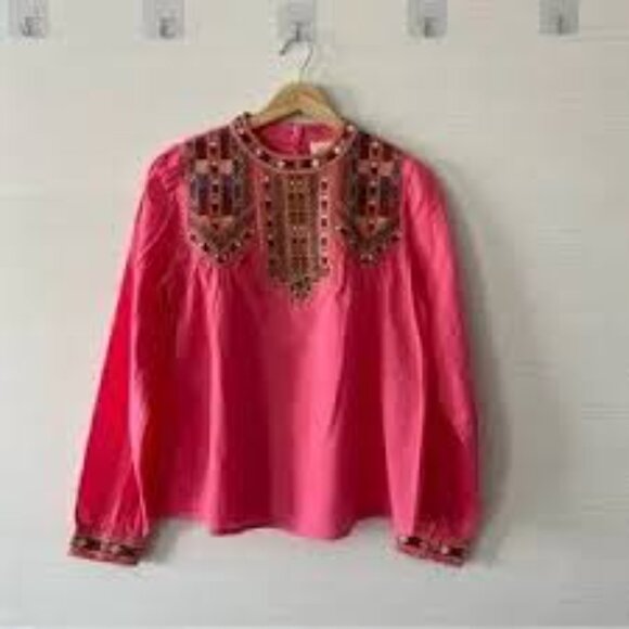 Sézane Tam Blouse with Embroidered Bib and Cuffs - Picture 5 of 9